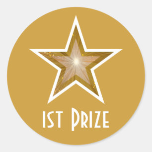 Gold Star '1st Prize' round sticker yellow