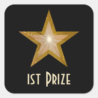 Gold Star '1st Prize' square sticker black