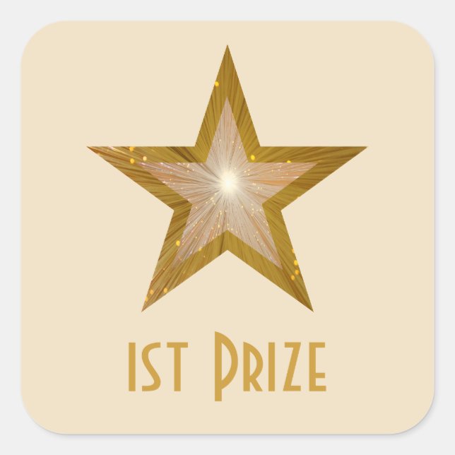 Gold Star '1st Prize' square sticker cream (Front)