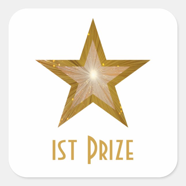 Gold Star '1st Prize' square sticker white (Front)