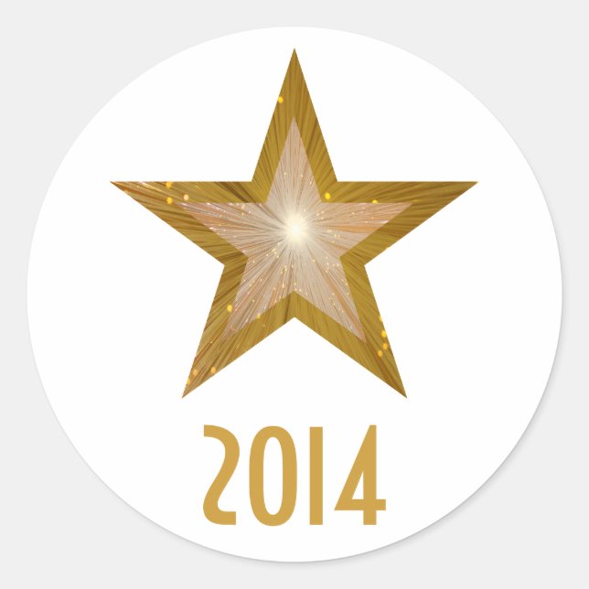 Gold Star '2014' round sticker white (Front)