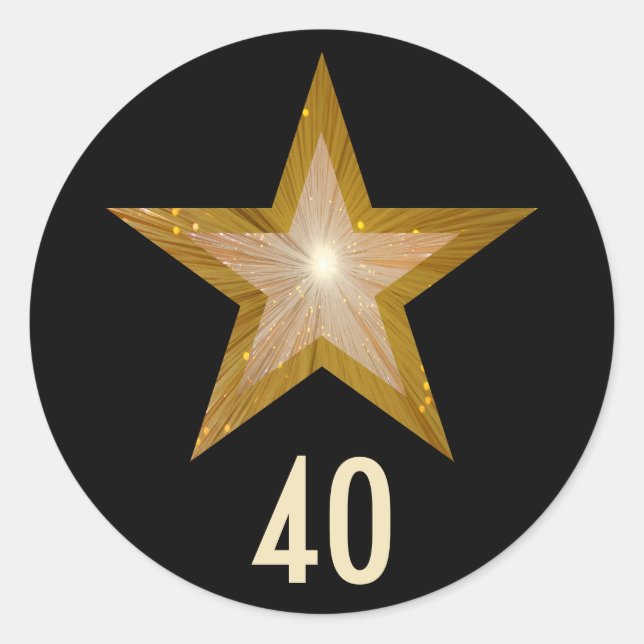 "Gold" Star "40" age round sticker black (Front)