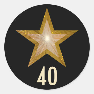 "Gold" Star "40" age round sticker black