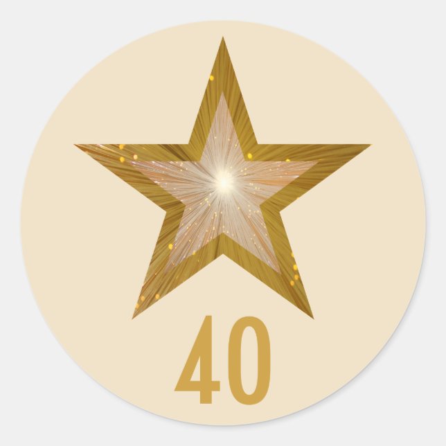 "Gold" Star "40" age round sticker cream (Front)
