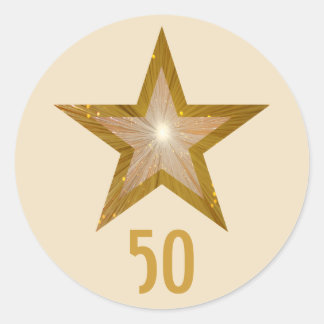 "Gold" Star "50" round sticker cream