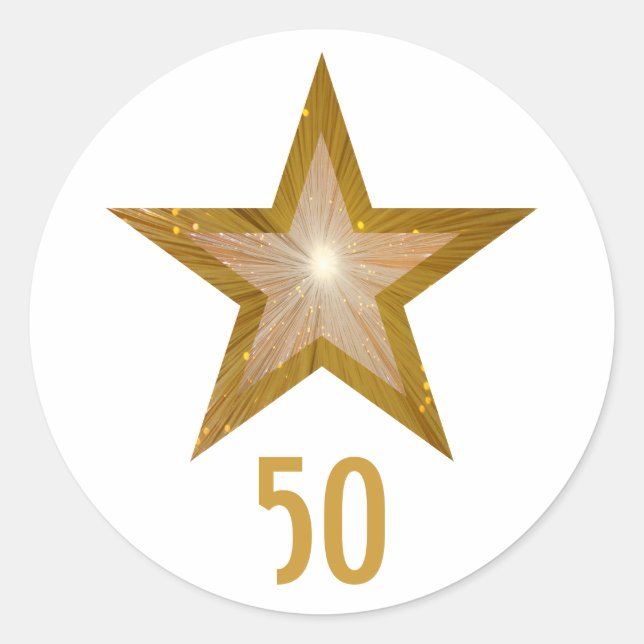 "Gold" Star "50" round sticker white (Front)