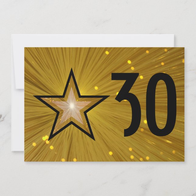 Gold Star 'Age' birthday invitation black back (Front)