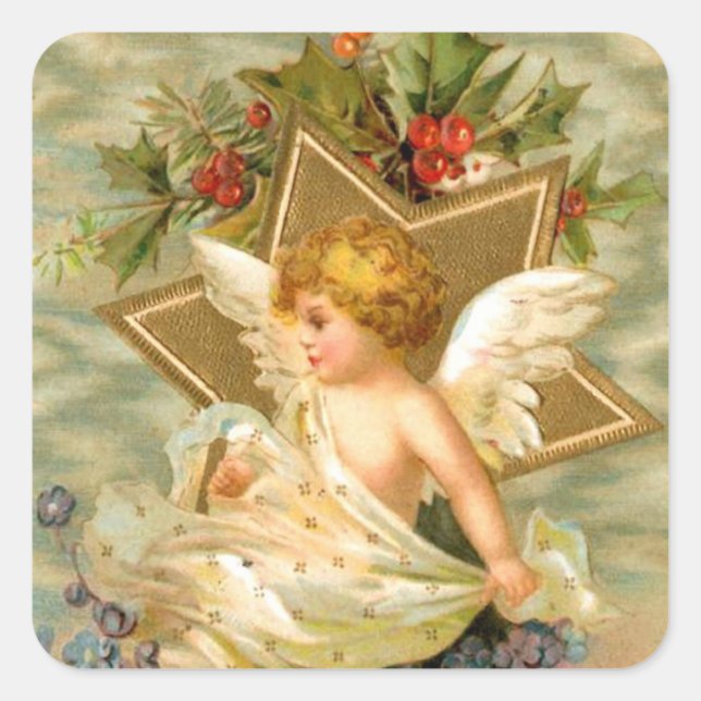 Gold star angel square sticker (Front)