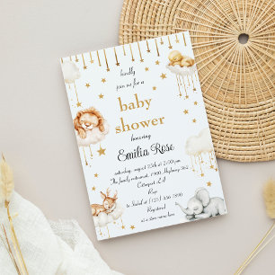 Gold Star Baby Shower Sleepy Woodland Animals Invitation