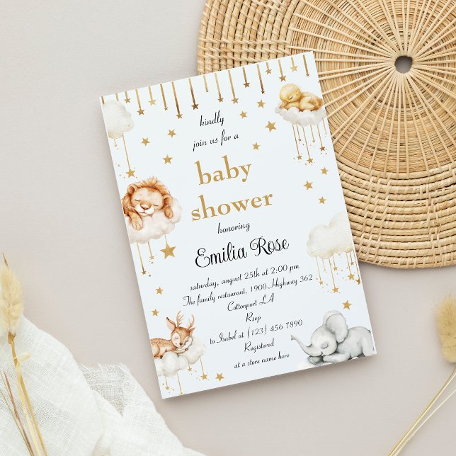 Gold Star Baby Shower Sleepy Woodland Animals Invitation (Creator Uploaded)