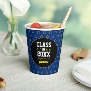 Gold Star /Blue Graduating Class Year Paper Cups