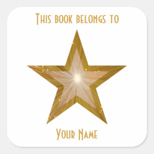 "Gold" Star bookplate sticker white
