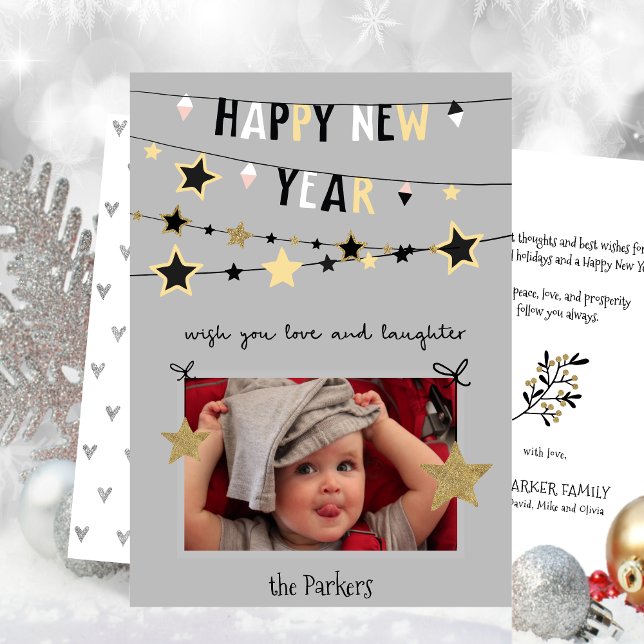 Gold Star Bunting Banner | New Year Photo Holiday Card (Creator Uploaded)