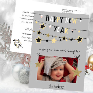 Gold Star Bunting Banner   New Year Photo Holiday Postcard
