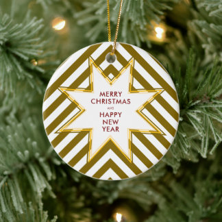 Gold Star Business Corporate Logo Christmas Ceramic Tree Decoration