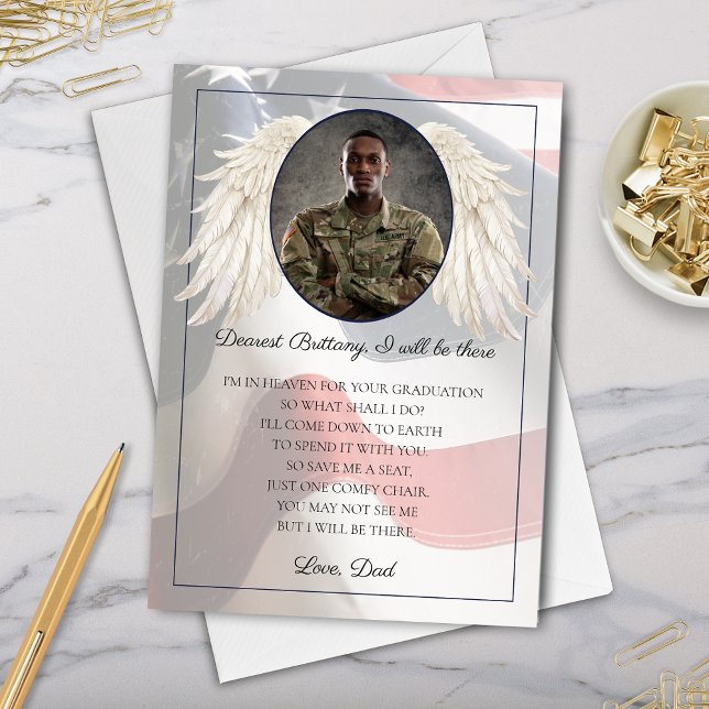 Gold Star Child Graduation Card with Photo Wings (elegant gold star family member child graduation card from fallen service member to graduate photo)