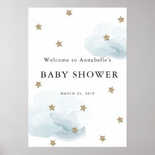 Gold Star & Cloud Twinkle Baby Shower Welcome Sign