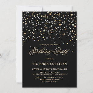 Gold Star Confetti Birthday Party Invitation