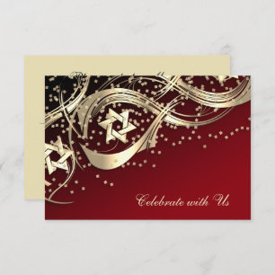 Gold Star Confetti Flourish RSVP Card Black