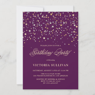 Gold Star Confetti Formal Birthday Party Custom Invitation