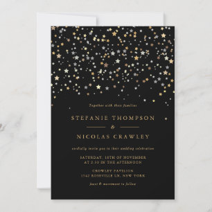 Gold Star Confetti Modern Wedding Invitation