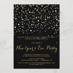 Gold Star Confetti New Year's Eve Party Invitation