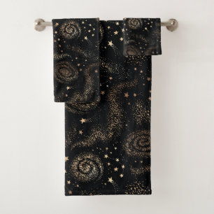 Gold Star Constellation Galaxy Pattern Bath Towel Set