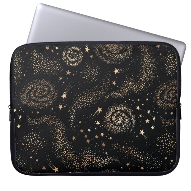 Gold Star Constellation Galaxy Pattern Laptop Sleeve (Front)
