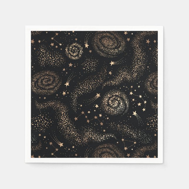 Gold Star Constellation Galaxy Pattern Napkin (Front)