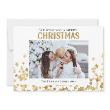 Gold star custom photo Flat Holiday Christmas Card