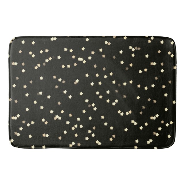 Gold Star Design On Black Bath Mat (Front)