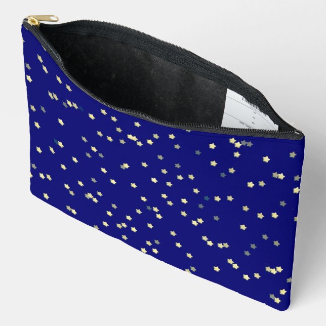 Gold Star Design On Blue Accessory Pouch (Open)