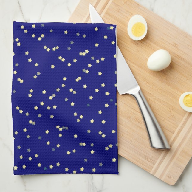 Gold Star Design On Blue Tea Towel (Quarter Fold)