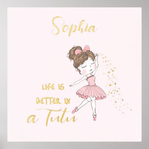 Gold Star Dust Cute Pink Ballerina Nursery  Foil Prints