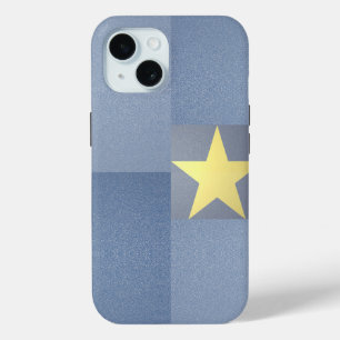 Gold Star Excellence Elegant Textured Blue Squares iPhone 15 Case