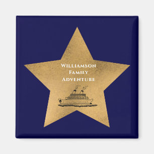 Gold Star Family Cruise Ship Door Blue Magnet