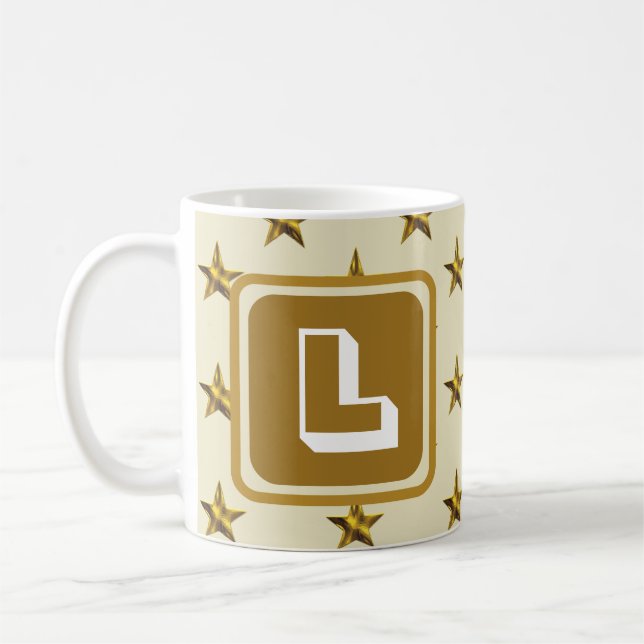 Gold Star Family Last Name Monogram Initial  Coffee Mug (Left)