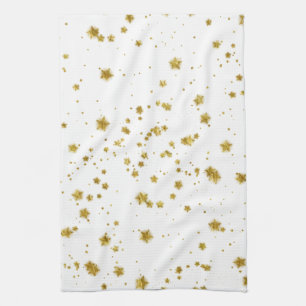 Gold Star Faux Foil Sequin Background Stars Design Tea Towel