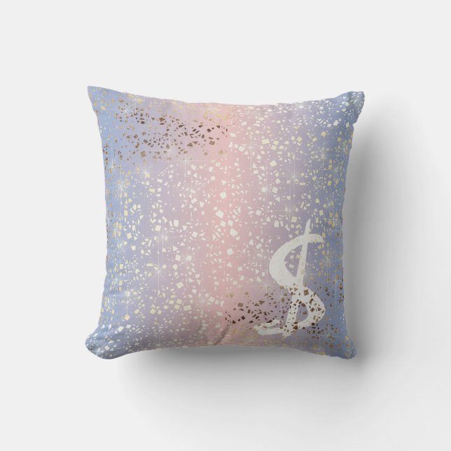 Gold Star Foil Sparkle Rose Quartz Serenity Blue Cushion (Front)
