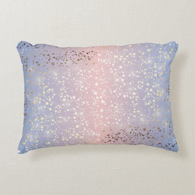 Gold Star Foil Sparkle Rose Quartz Serenity Blue Decorative Cushion (Front)