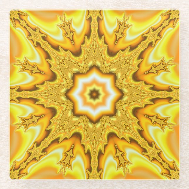 Gold Star Fractal Glass Coaster (Front)
