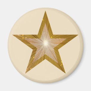 Gold Star fridge magnet round cream