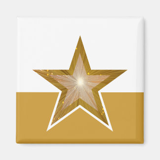 "Gold" Star fridge magnet square white gold