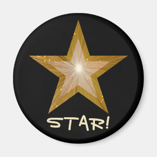 Gold Star fridge 'STAR!' magnet round black
