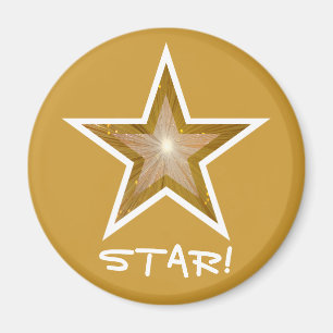 "Gold" Star fridge 'STAR!' magnet round gold