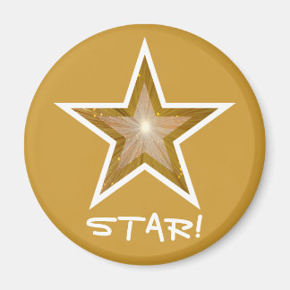 "Gold" Star fridge 'STAR!' magnet round gold