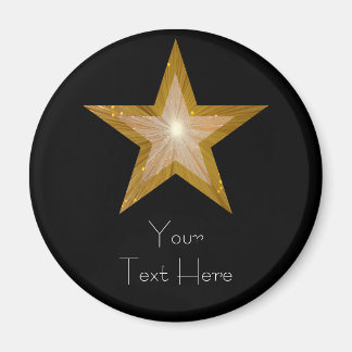 Gold Star fridge 'Your Text' magnet round black