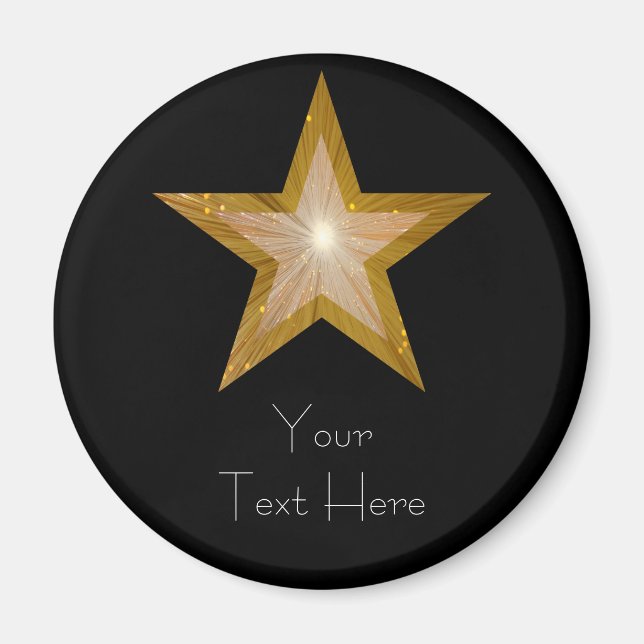 Gold Star fridge 'Your Text' magnet round black (Front)