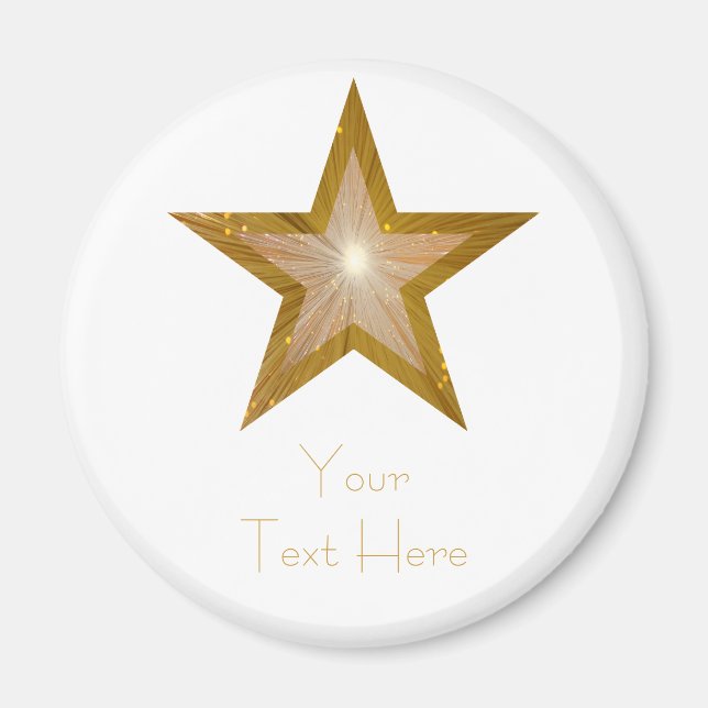 Gold Star fridge 'Your Text' magnet round white (Front)