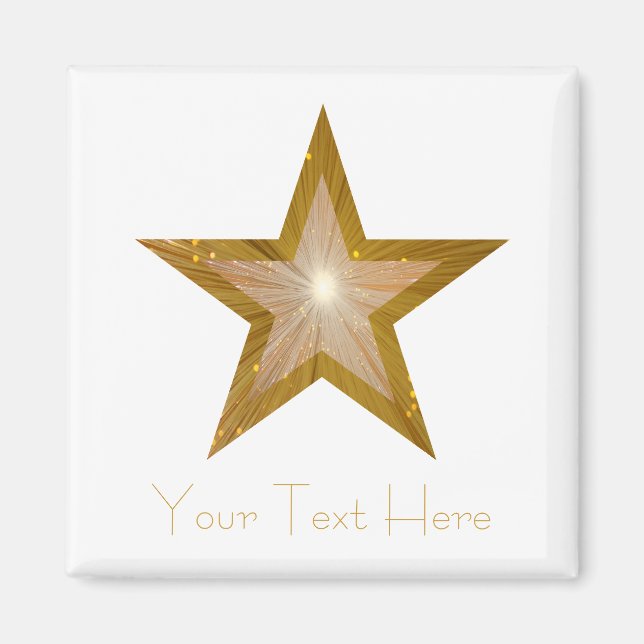 Gold Star fridge 'Your Text' magnet square white (Front)